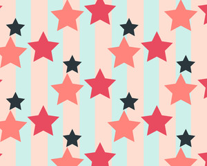 colorful stars on blue and green stripes. Geometric pattern in vertical style with gradient. The template can be used for a new background. Abstract soft colorful pattern with pastel and vintage style