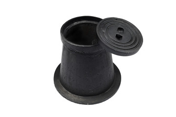 Round Hydrant Cap Made Of Gray And Nodular Cast  Iron With Open Cover Isolated On White Background