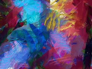Oil painting print for wall art decor. Abstraction drawing in fine contemporary style such as expressionism splashes on canvas. Hand made original design background pattern for creative production. © Avgustus