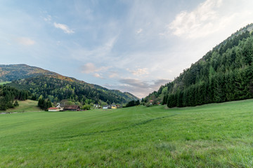 Fototapeta na wymiar Alpine landscape with trees and blue sky near Bärenschützklamm in Mixnitz - Austria (Styria) 