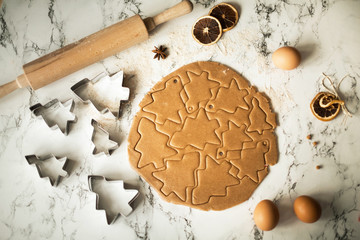 gingerbread dough for gingerbread on the kitchen table