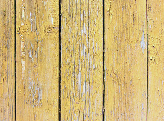 old flaked peeled weathered light yellow orange golden brown paint tailings wood curve board planks background texture