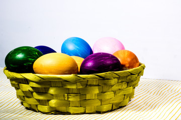 Easter eggs.painting on eggs natural decoration white background