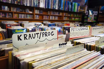 Aluminium Prints Music store Vintage vinyl at classic record store