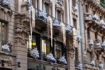 Fototapeta na wymiar Christmas decoration on a street in Milan, Lombardy, Italy.