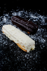Eclair on black background