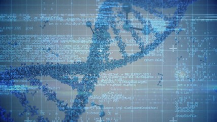 Spinning DNA helix against digital code - Powered by Adobe