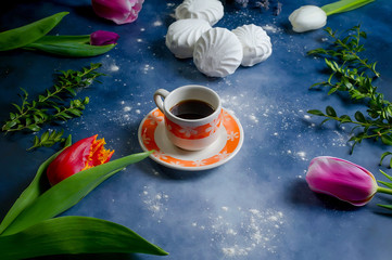 Obraz na płótnie Canvas beautiful morning, coffee sweets flowers