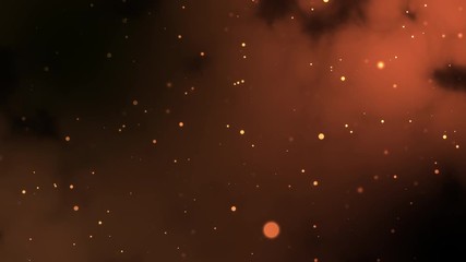 Abstract red particle background with shallow depth of field at the top and bottom of the screen. Slow motion. Animation. 4K.