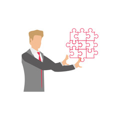 businessman with puzzle pieces isolated icon