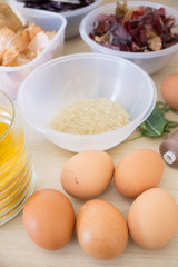 Ingredients for organic egg painting before Easter