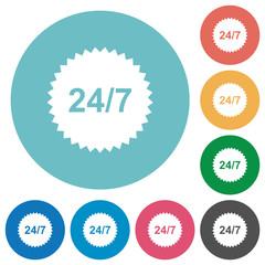 24 hours seven sticker flat round icons