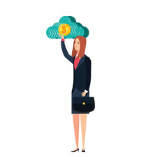 young businesswoman with cloud computing and coin