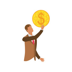 businessman with puzzle pieces in shape coin