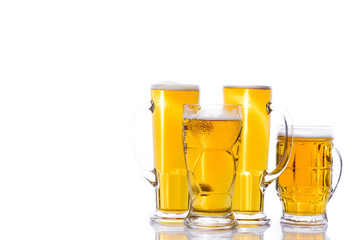 Beer mugs isolated white background