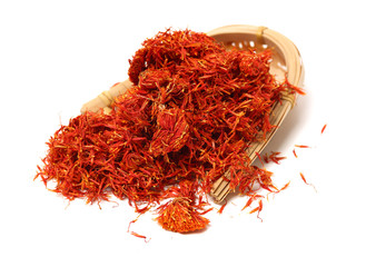 Dried safflower on white background
