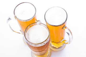 Beer mugs isolated white background