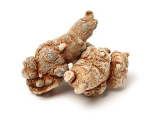 Notoginseng, Chinese traditional medicine on white background