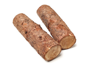 Pine logs on white background