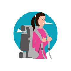 traveler woman with travel bag and sky