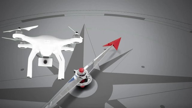 Animation of compass and drone on grey background