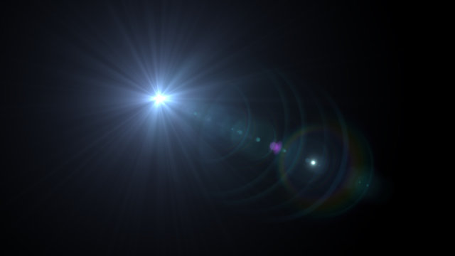 Lens flare glow light effect on black background. Easy to add overlay or screen filter over photos