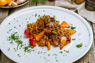 fried lagman on plate