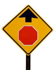 Isolated STOP AHEAD sign.
