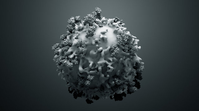 3d illustration proteins with lymphocytes , t cells or cancer cells