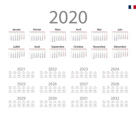 French Calendar for 2020. Week starts on Monday