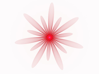 Illustration - Transparent Flower Graphic Resource, Colorful Transparent Red Petals, White Background. Simple Minimal Design with Symmetrical Petals of Alternating Size. Abstract Artistic Design