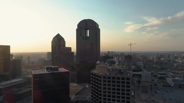 4K Dallas Skyline Chase Tower Drone Sunset