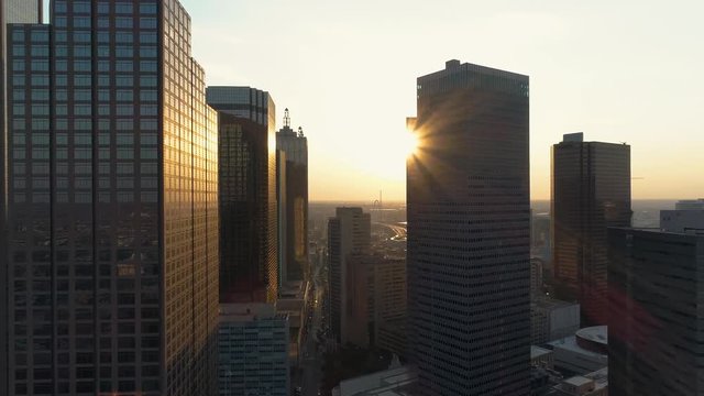 4K Dallas Skyline Daytime Drone Aerial Downtown Dallas Skyline At Sunset