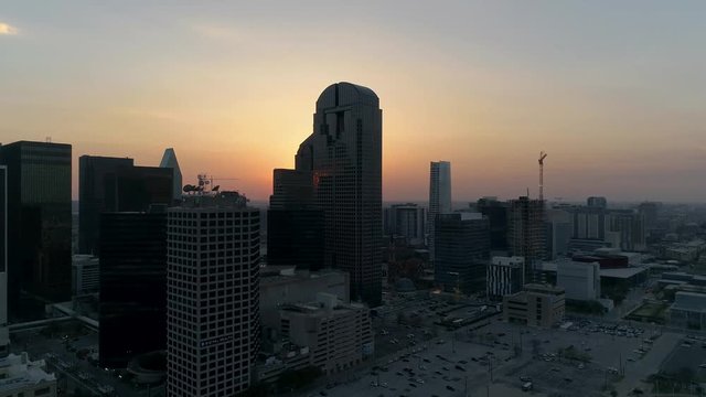 4K Dallas TX JPMorgan Chase Tower Drone Sunset Orange Yellow United States