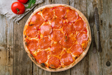 Pepperoni pizza on plate