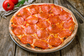 Pepperoni pizza on plate