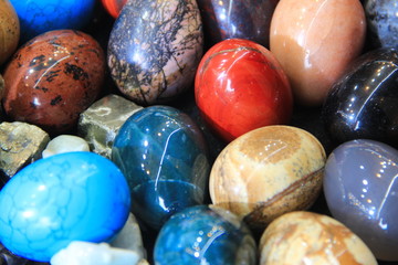 easter eggs on green background