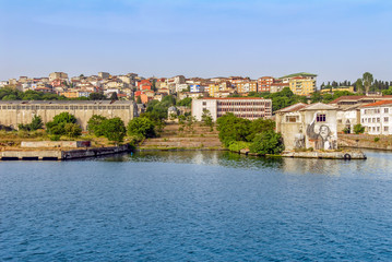 Fototapeta na wymiar Istanbul, Turkey, 17 May 2015: Shipyard, Golden Horn, Halic, Eyup, Pierloti