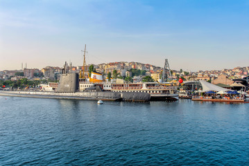 Istanbul, Turkey, 17 May 2015: Submarine and Ship, Rahmi Koc Museum, Golden Horn, Beyoglu