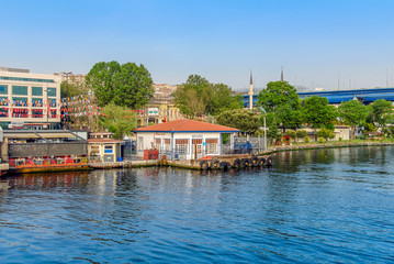 Fototapeta na wymiar Istanbul, Turkey, 17 May 2015: Sutluce Ship Port, Golden Horn, Halic, Eyup, Pierloti