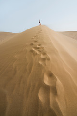 Gobi Desert, China - 08 07 2016 : Hike in the Gobi desert. Sand dunes with footprint in the Gobi Desert in China