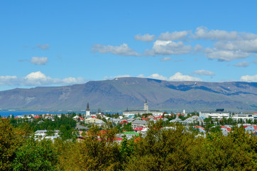 Fototapeta na wymiar View of Reykjavik Iceland from overlooking hill