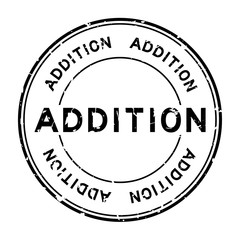 Grunge black addition word round rubber seal business stamp on white background