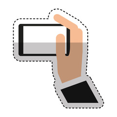 Fototapeta na wymiar hand human with smartphone icon