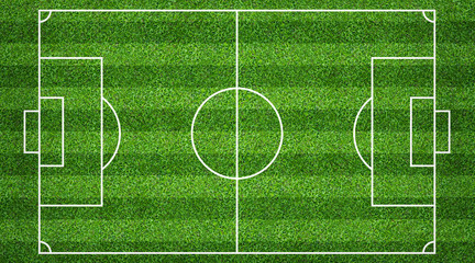 Naklejka premium Football field or soccer field for background. Green lawn court for create game.