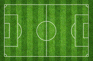 Fototapeta premium Football field or soccer field for background. Green lawn court for create game.