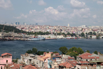 Fototapeta na wymiar Halic (Golden Horne) and shipyard from Balat District in Istanbul, Turkey.