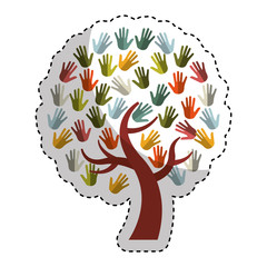 hands print paint around tree