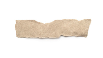 Recycled paper craft stick on a white background. Brown paper torn or ripped pieces of paper isolated on white.