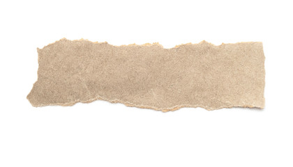 Recycled paper craft stick on a white background. Brown paper torn or ripped pieces of paper isolated on white.